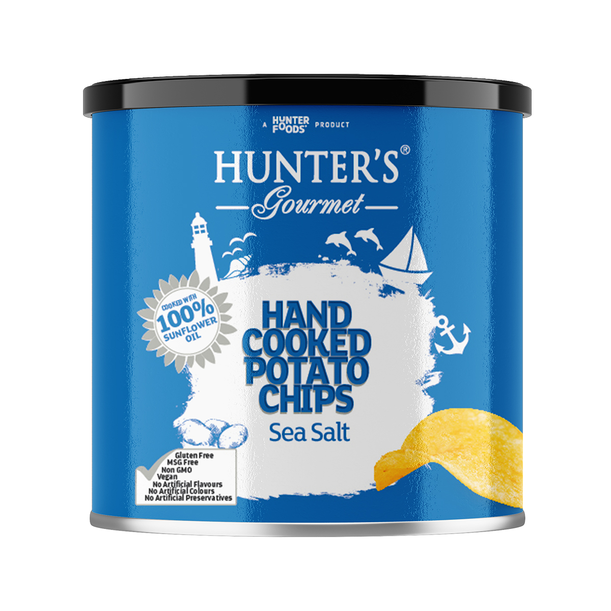 Hunter’s Gourmet Hand Cooked Potato Chips Sea Salt (40gm can)