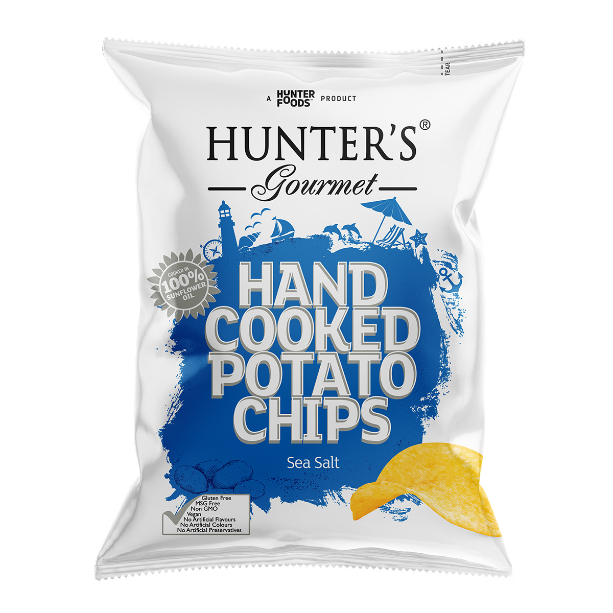 Hunter s Gourmet Hand Cooked Potato Chips Sea Salt 125gm hunter-s-gourmet-hand-cooked-potato-chips-sea-salt-125gm