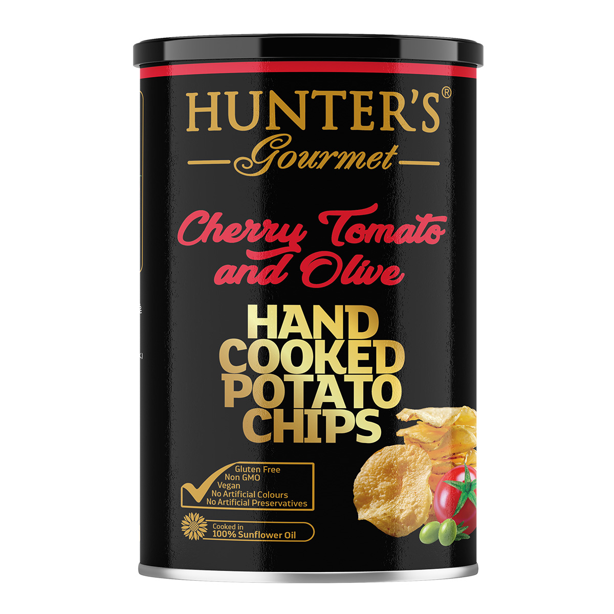 Hunter’s Gourmet Hand Cooked Potato Chips – Cherry Tomato and Olive – Gold Edition (25gm)