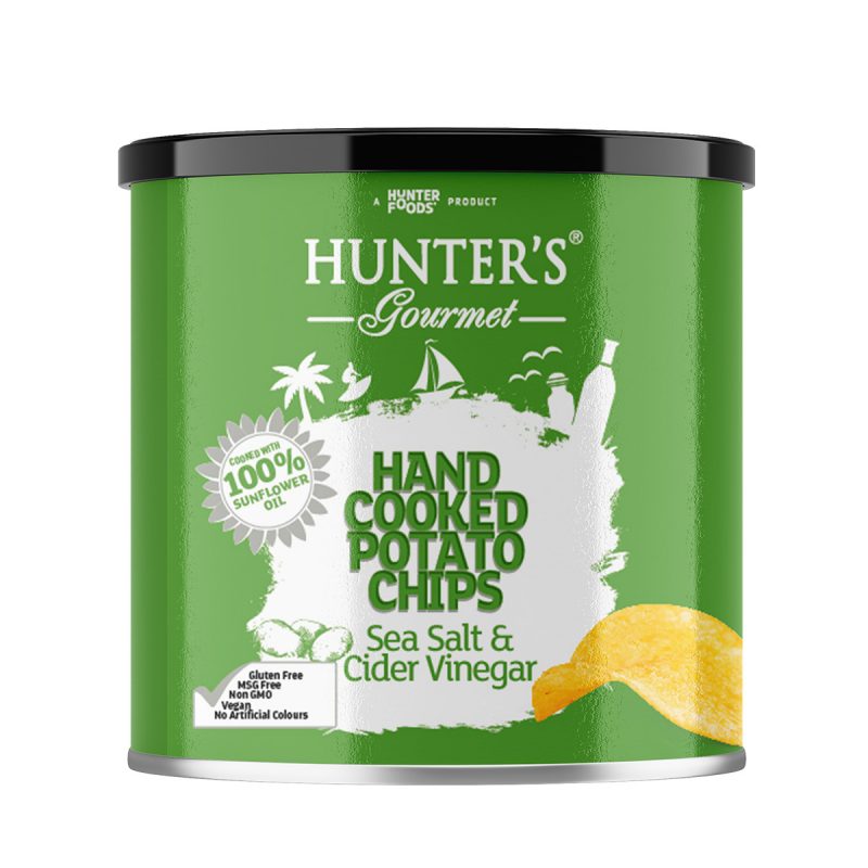 Hunter’s Gourmet Hand Cooked Potato Chips – Sea Salt & Cider Vinegar (40gm can)