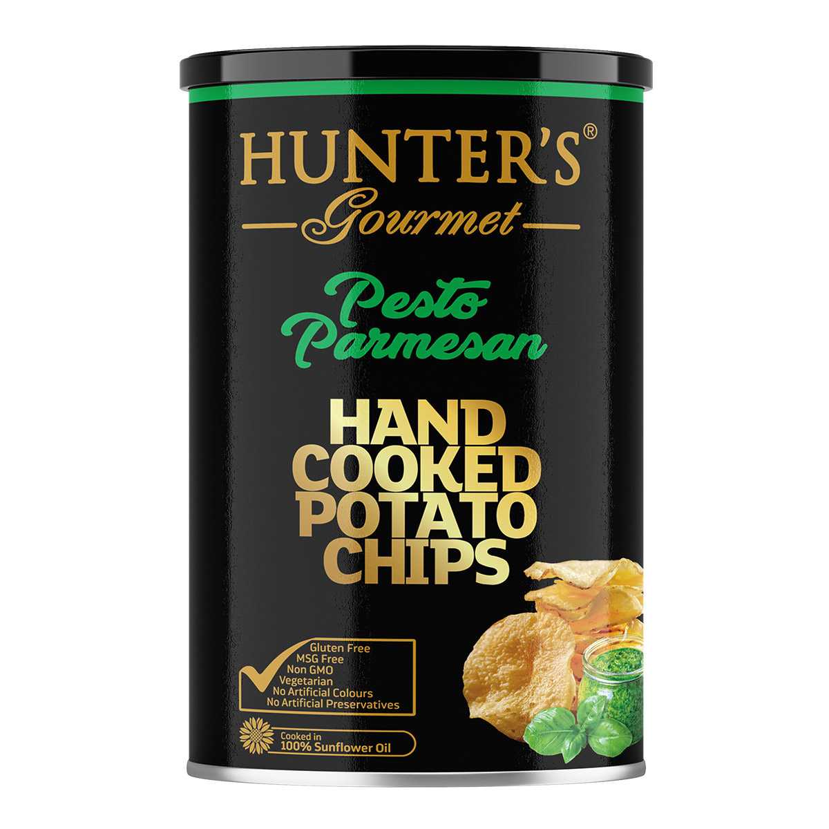 Hunter’s Gourmet Hand Cooked Potato Chips – Pesto Parmesan – Gold Edition (125gm)