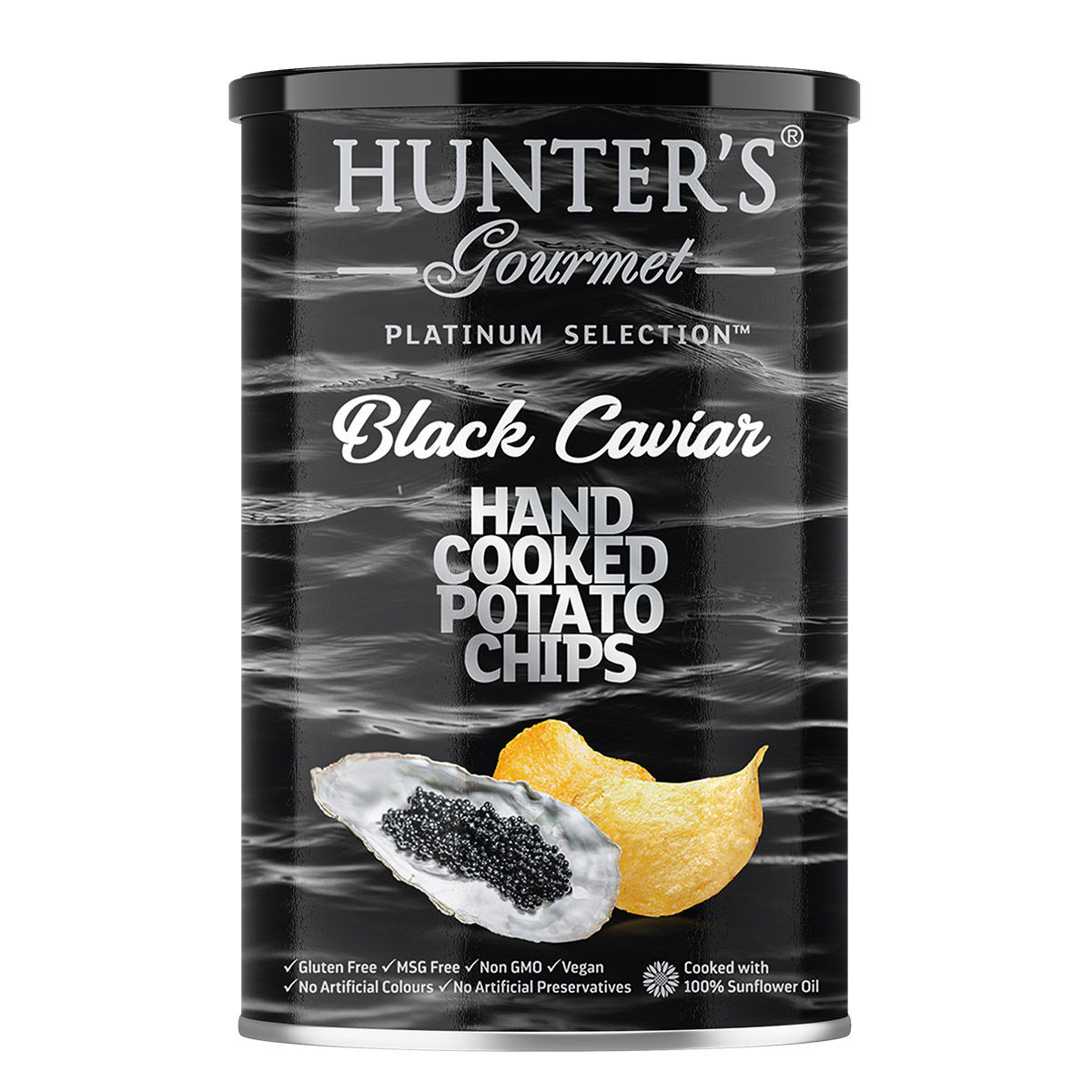 Hunter’s Gourmet Hand Cooked Potato Chips – Black Caviar – Platinum Selection (25gm)
