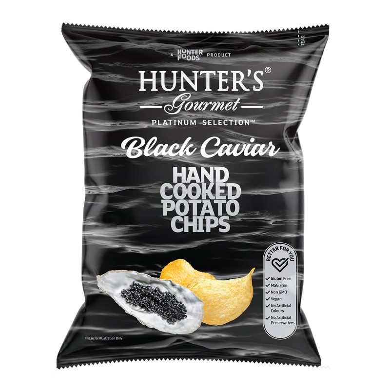 Hunter's Gourmet Hand Cooked Potato Chips - Black Caviar - Platinum Selection (125gm)