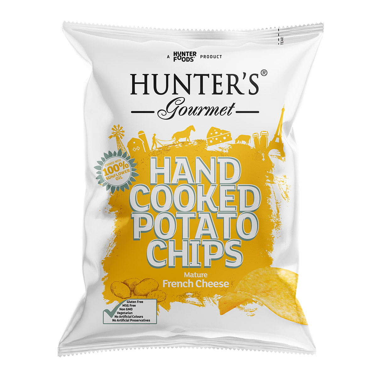 Hunter's Gourmet Hand Cooked Potato Chips - Mature French Cheese - (125gm)