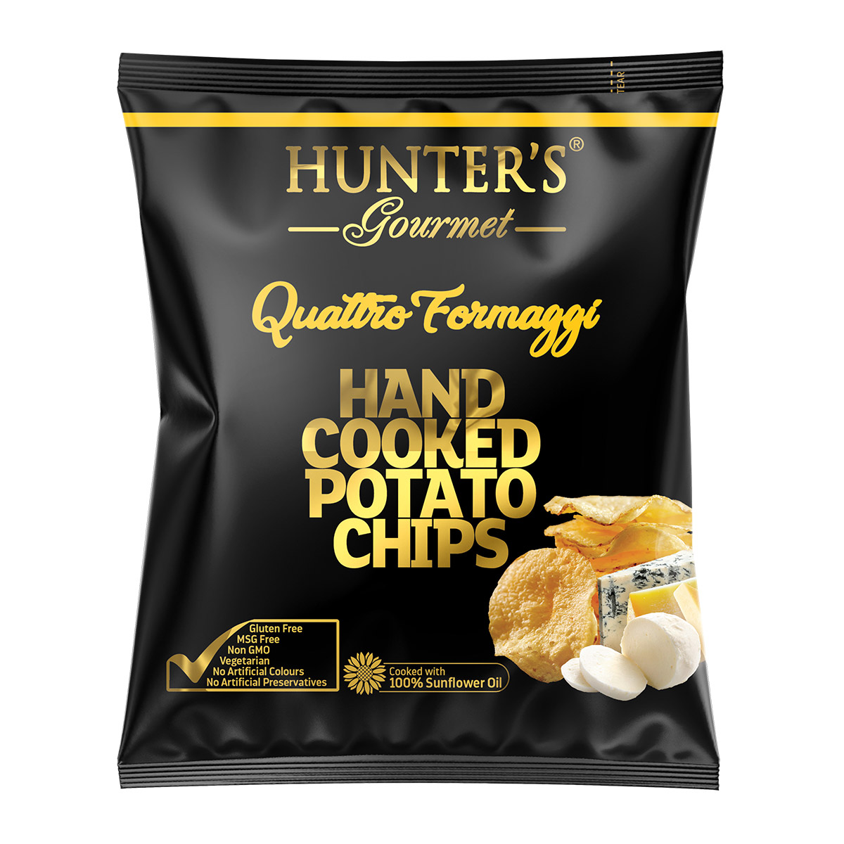 Hunter’s Gourmet Hand Cooked Potato Chips – Quattro Formaggi – Gold Edition (150gm)