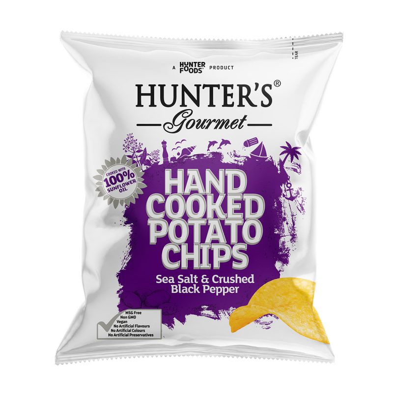 Hunter's Gourmet Hand Cooked Potato Chips - Sea Salt & Crushed Black Pepper - (40gm)