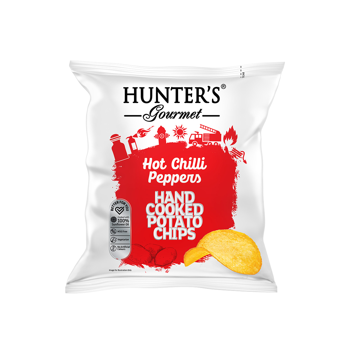 Hunter's Gourmet Hand Cooked Potato Chips - Classique Range - Hot Chilli Peppers (40 gm)