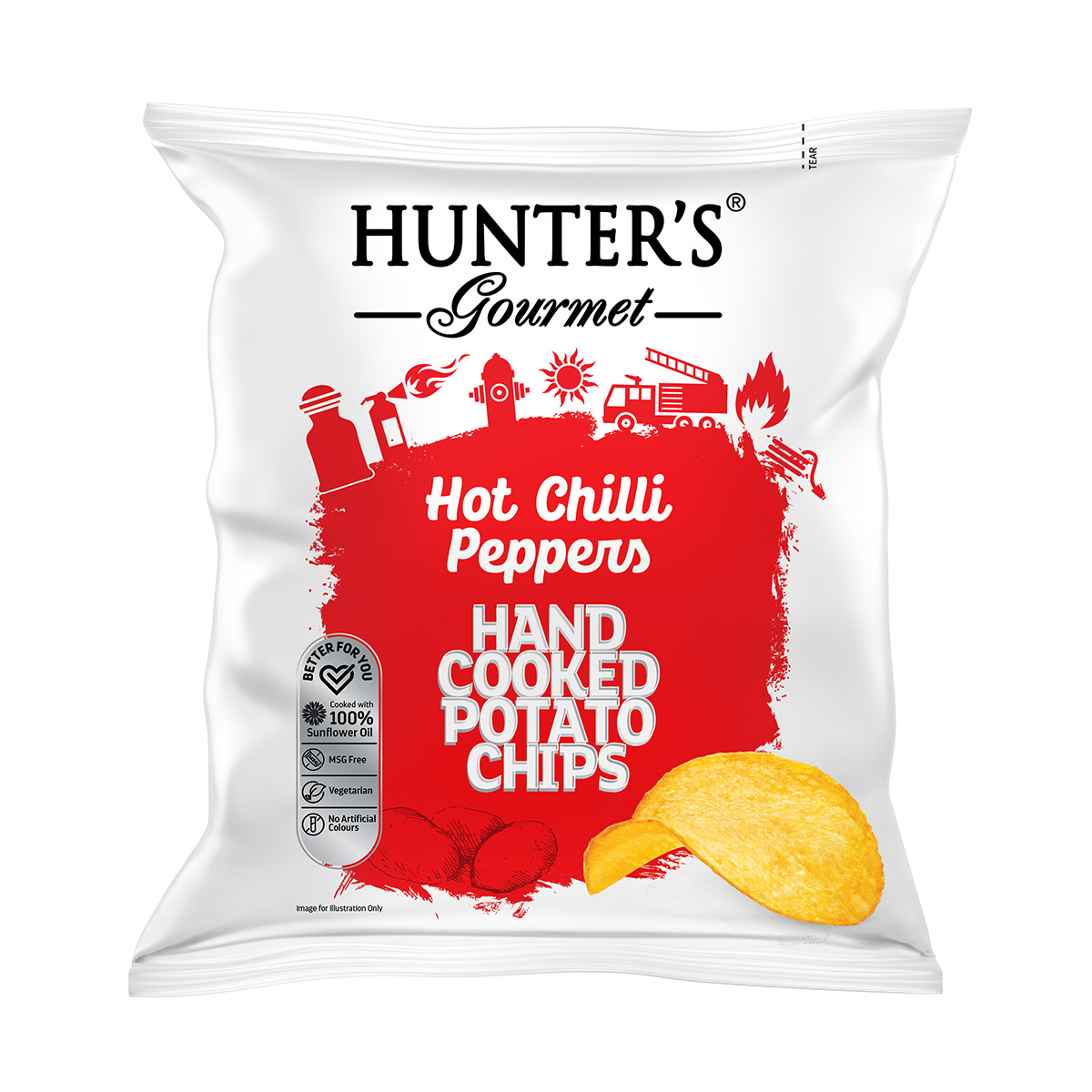 Hunter's Gourmet Hand Cooked Potato Chips - Classique Range - Hot Chilli Peppers (40 gm)