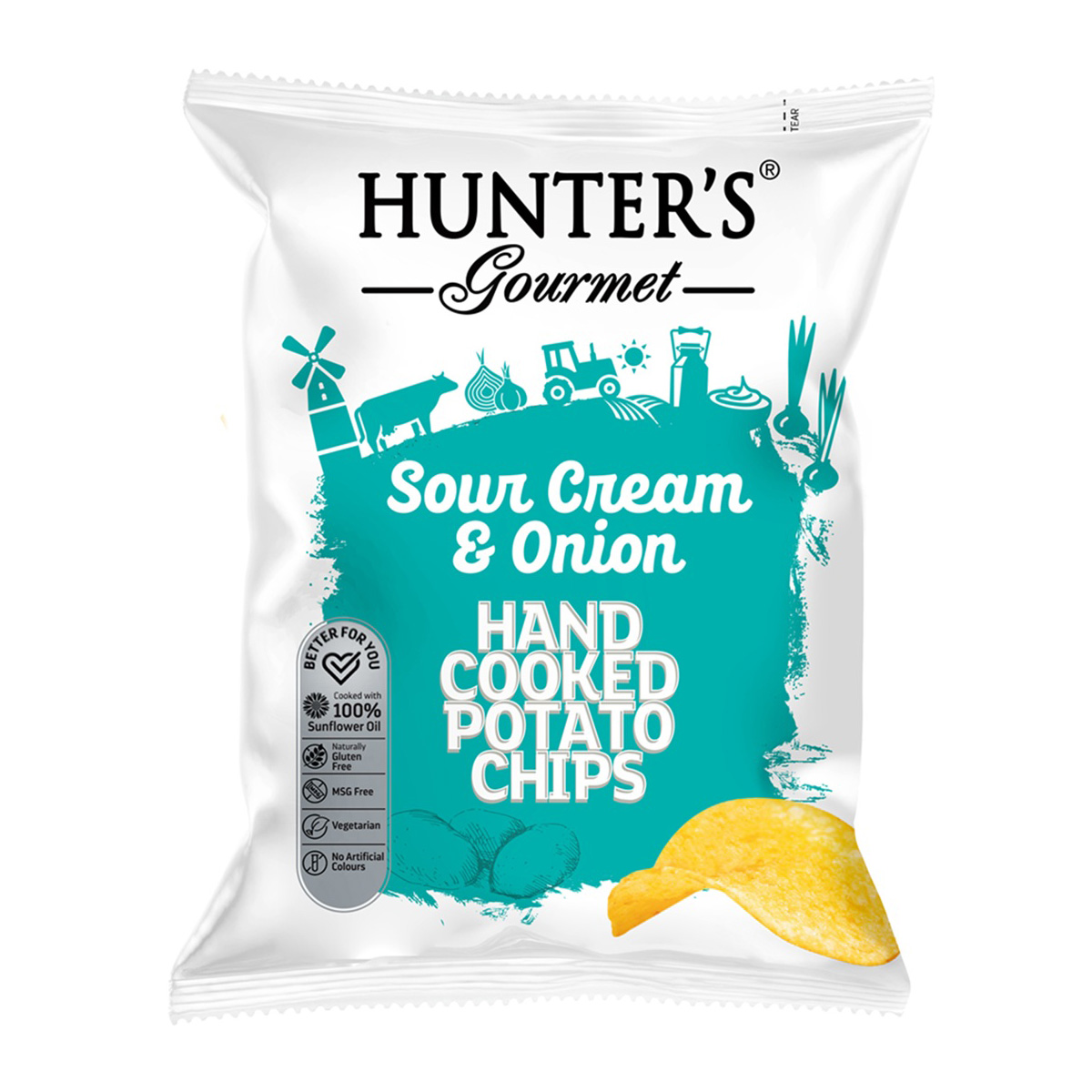 Hunter's Gourmet Hand Cooked Potato Chips - Classique Range - Sour Cream and Onion (125 gm)