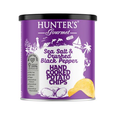 Hunter's Gourmet Hand Cooked Potato Chips - Classique Range - Sea Salt & Crushed Black Pepper Can (40 gm)