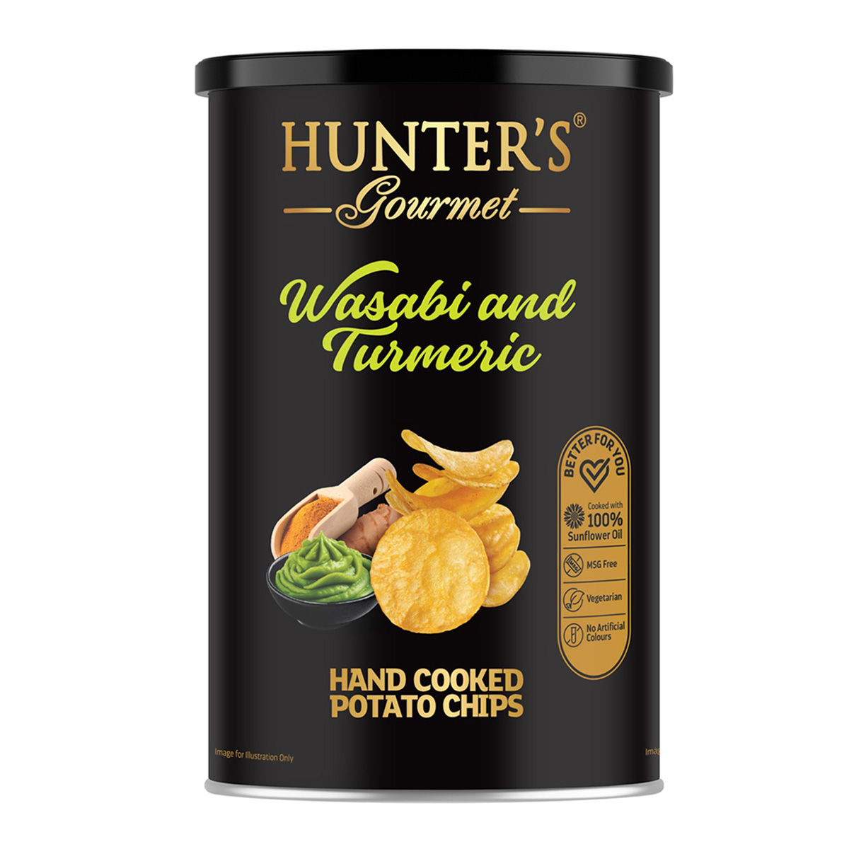 Hunter's Gourmet Hand Cooked Potato Chips - Gold Edition - Wasabi and Turmeric (150 gm)