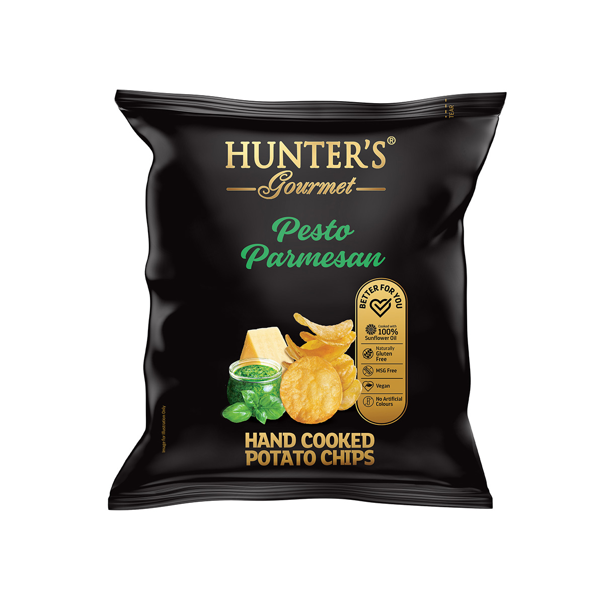 Hunter’s Gourmet Hand Cooked Potato Chips – Gold Edition – Pesto Parmesan (40 gm)