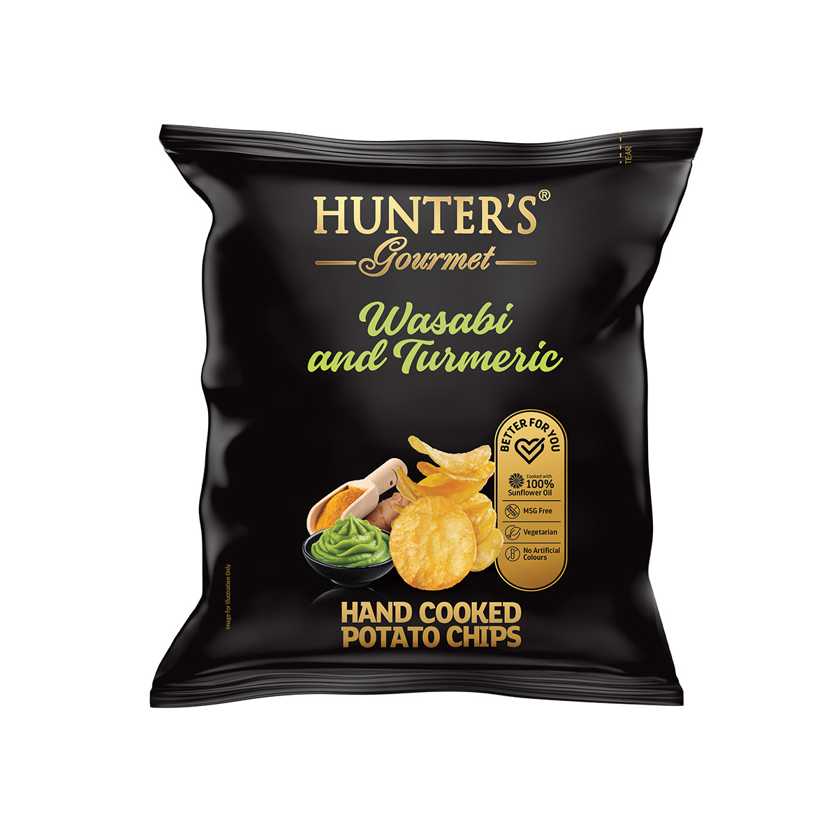 Hunter’s Gourmet Hand Cooked Potato Chips – Gold Edition – Wasabi and Turmeric (40 gm)